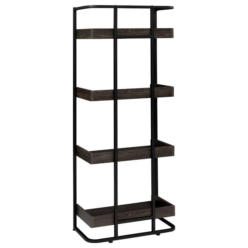 Ember Contemporary Dark Brown Steel and Oak 4-Shelf Bookcase