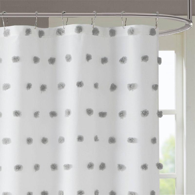 White and Gray Polka Dot Fabric Shower Curtain