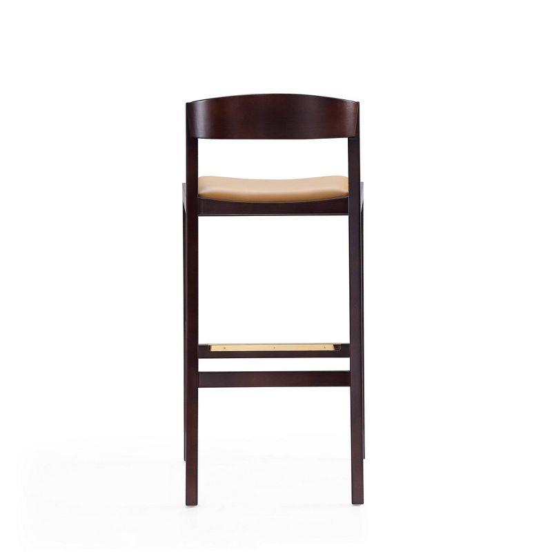 Camel Faux Leather and Dark Walnut Beech Wood Barstools, Set of 2