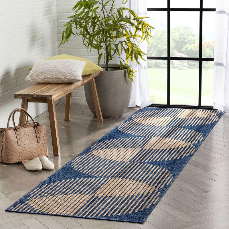 Well Woven Alder Indoor OutdoorFlat Weave Pile Stripes Circles Geometric 2'7" x 9'10" Runner Blue Area Rug