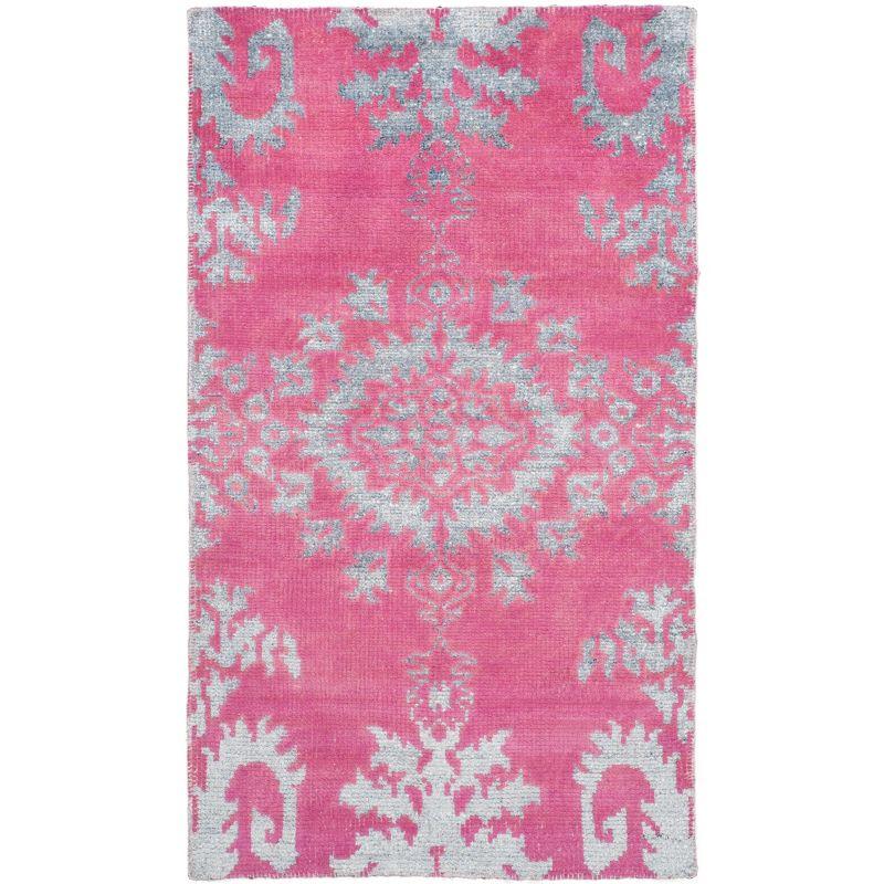 Gray and Fuchsia Hand-Knotted Wool Area Rug