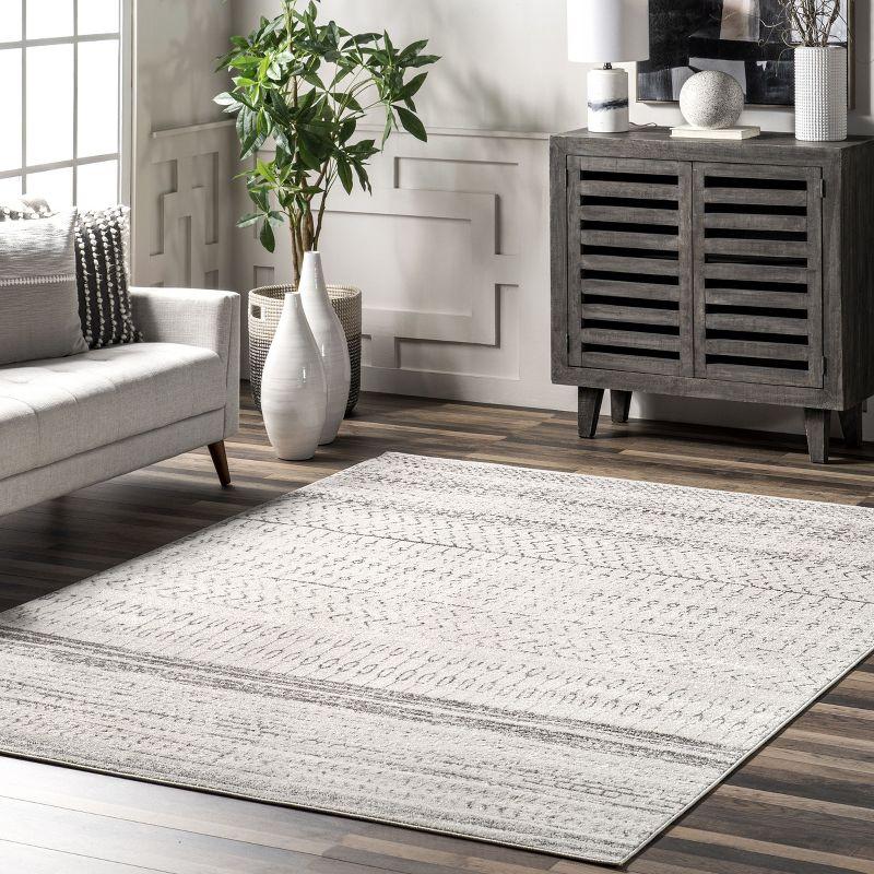 Gray Stripe Synthetic 5' x 7' Easy-Care Area Rug