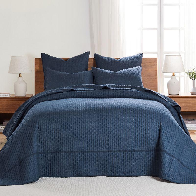 Navy Cotton Reversible Queen Bedspread Set