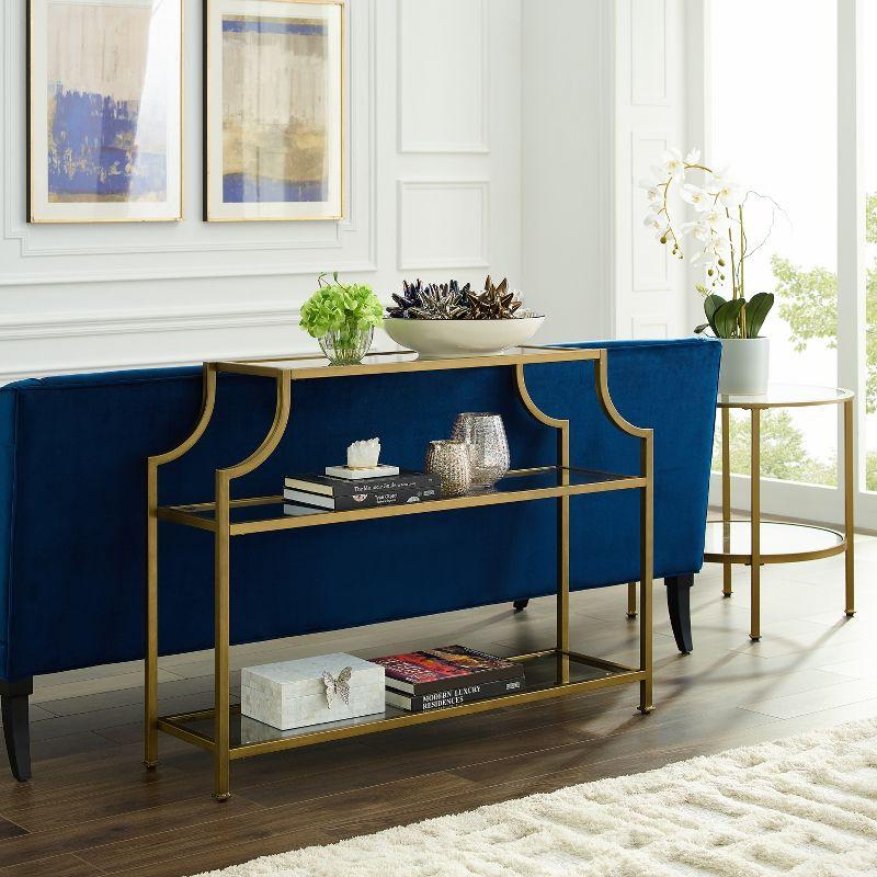 Aimee Console Table - Crosley: Elegant Steel Frame, Clear Glass Top, Fixed Shelf, Entryway Furniture