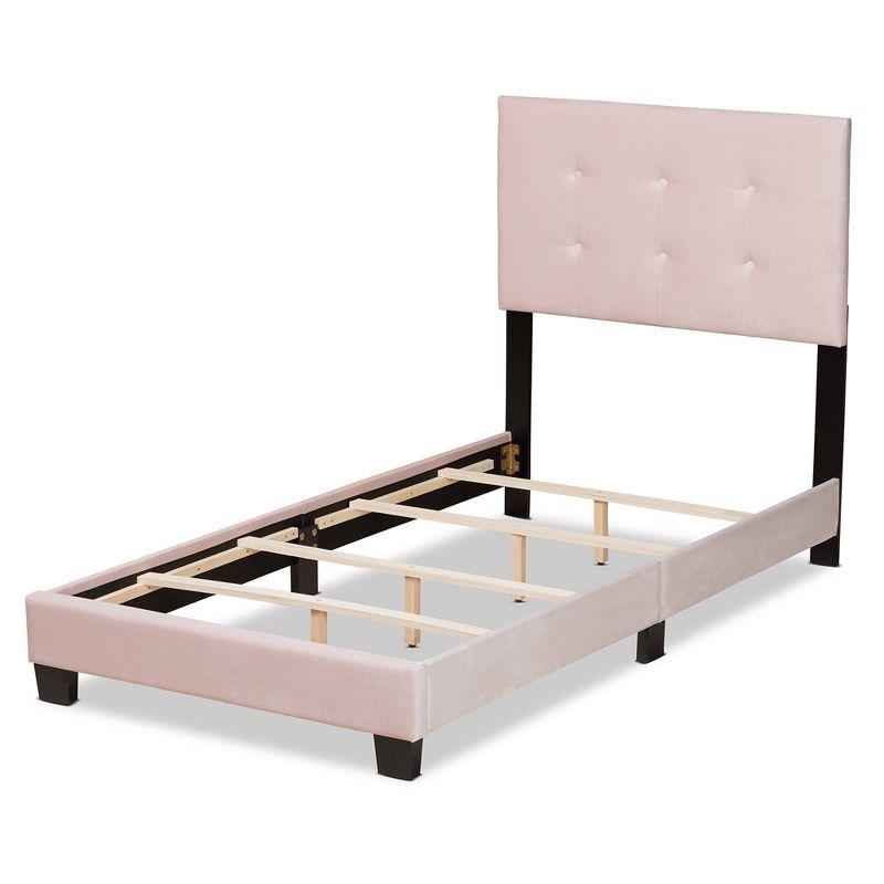Twin Caprice Glam Velvet Fabric Upholstered Panel Bed Pink - Baxton Studio: Wood Frame, Polyester Fill, Requires Box Spring
