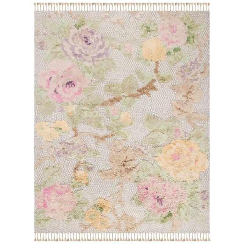 Gray Floral Hand-Knotted Wool 6' x 9' Rug