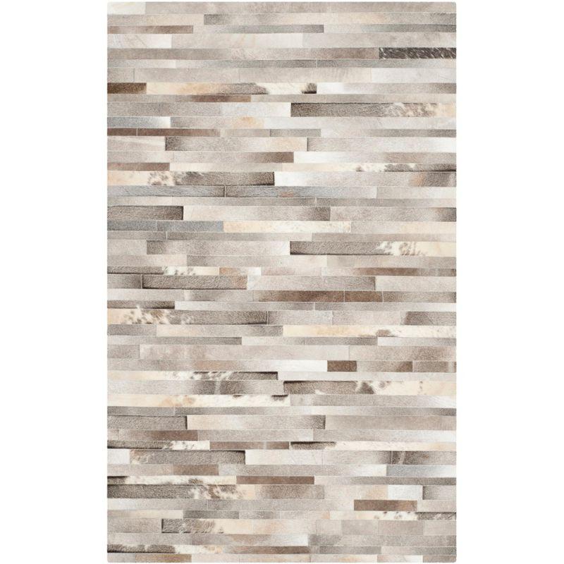 Hand-Knotted Gray Geometric Cowhide 6' Square Rug