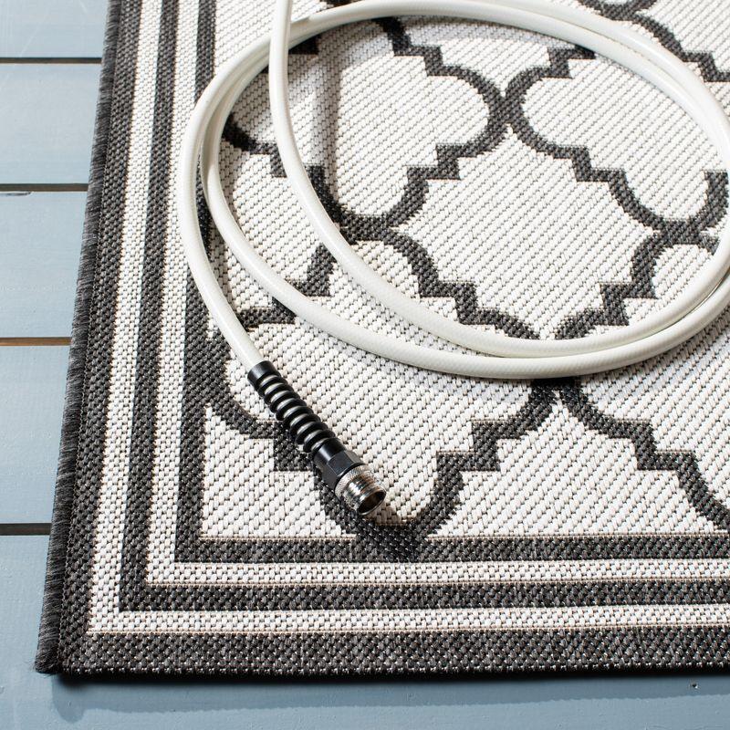 Light Grey and Charcoal Square Synthetic Indoor/Outdoor Rug