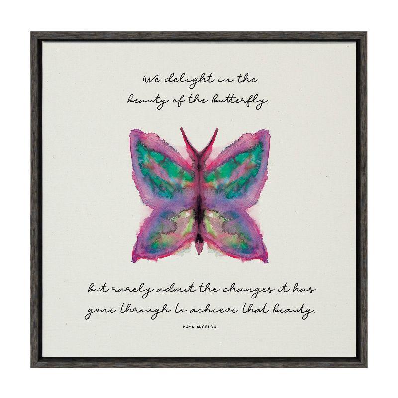 22" x 22" Gray Framed Canvas with Motivational Butterfly Quote