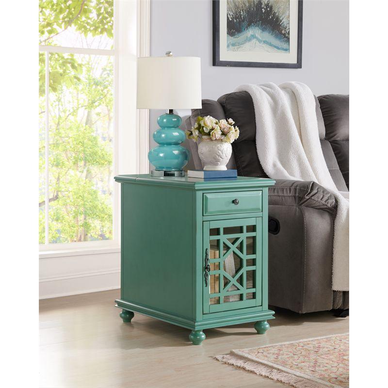 Antique Teal Parisian-Inspired Chairside Table with Power