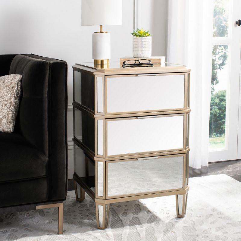 Transitional 3-Drawer Mirrored Nightstand in Transparent Finish