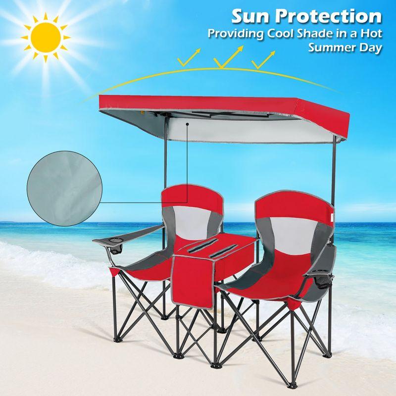 Costway Portable Folding Camping Canopy Chairs w/ Cup Holder Cooler Outdoor Red
