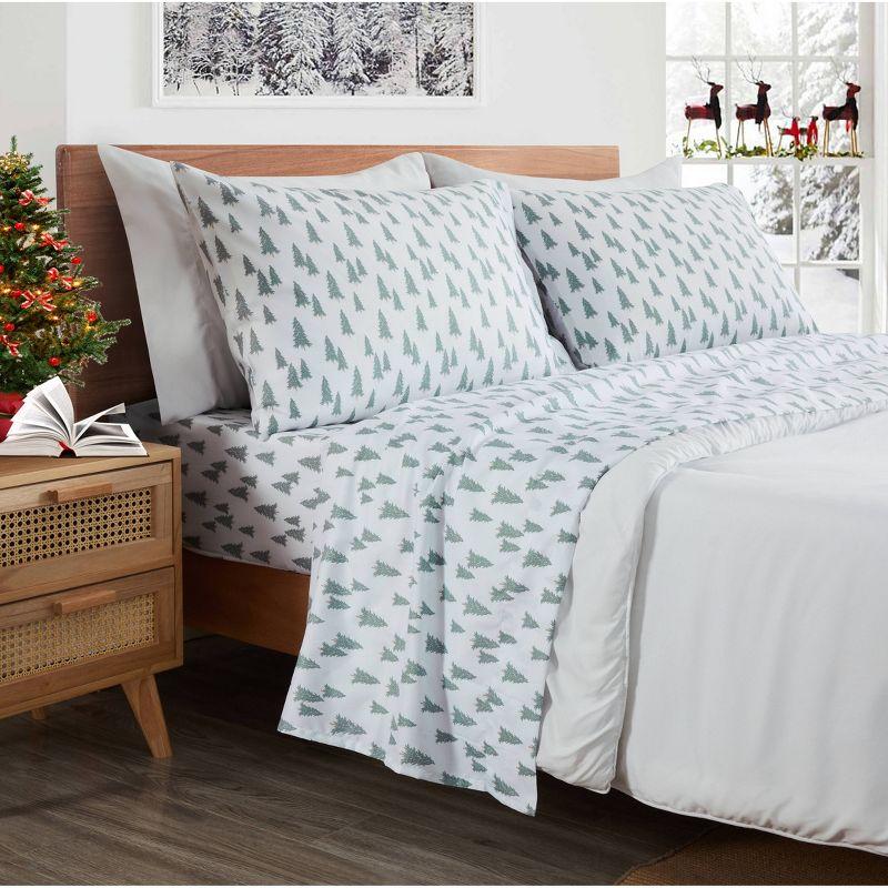 Holiday Forest King White Microfiber Sheet Set