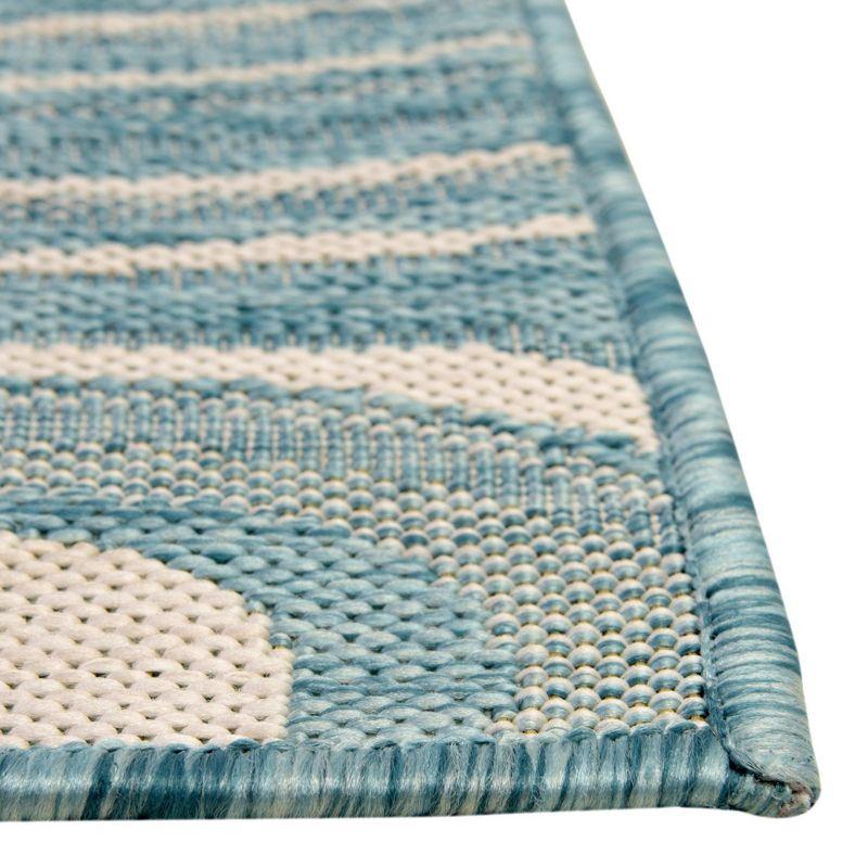 Light Aqua Abstract Flat Woven Outdoor Runner Rug