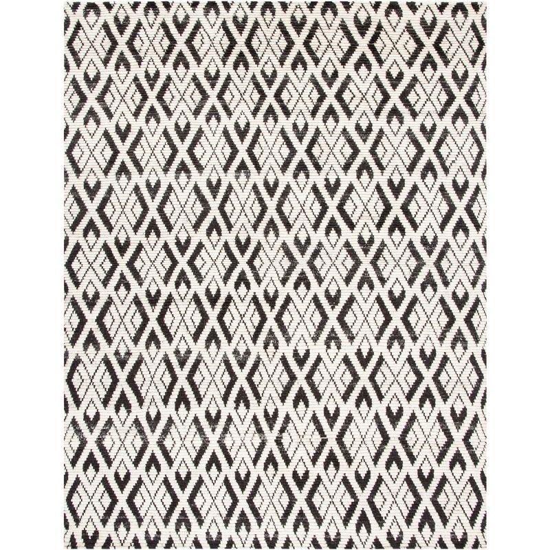 Hand-Knotted Black and Ivory Wool 8' x 10' Area Rug