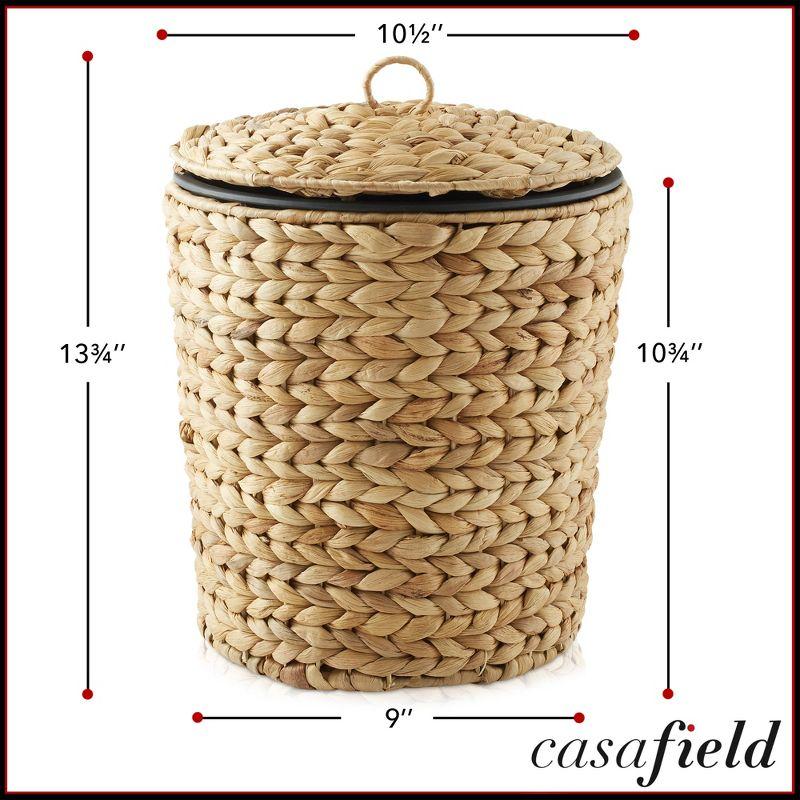 Water Hyacinth Waste Basket w Lid - Natural, Woven Bathroom Trash Can