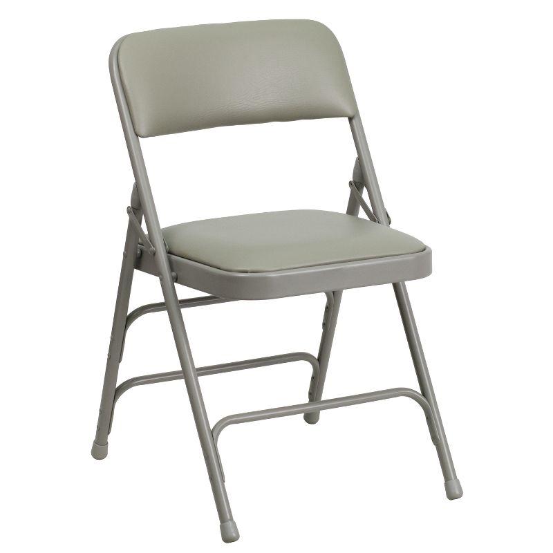 Flash Furniture 4 Pack HERCULES Series Curved Triple Braced & Double Hinged Gray Vinyl Metal Folding Chair