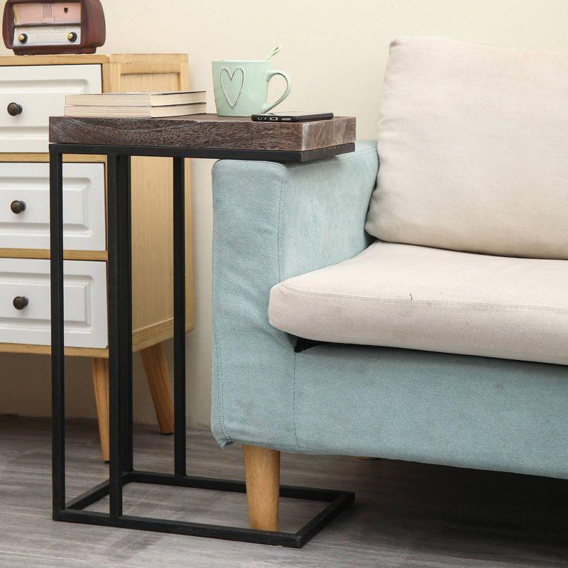 Breeze Casual C Shaped End Table Metal Frame Rustic Brown - Proman Products: Slide Under Sofa, Snack & Lamp Stand