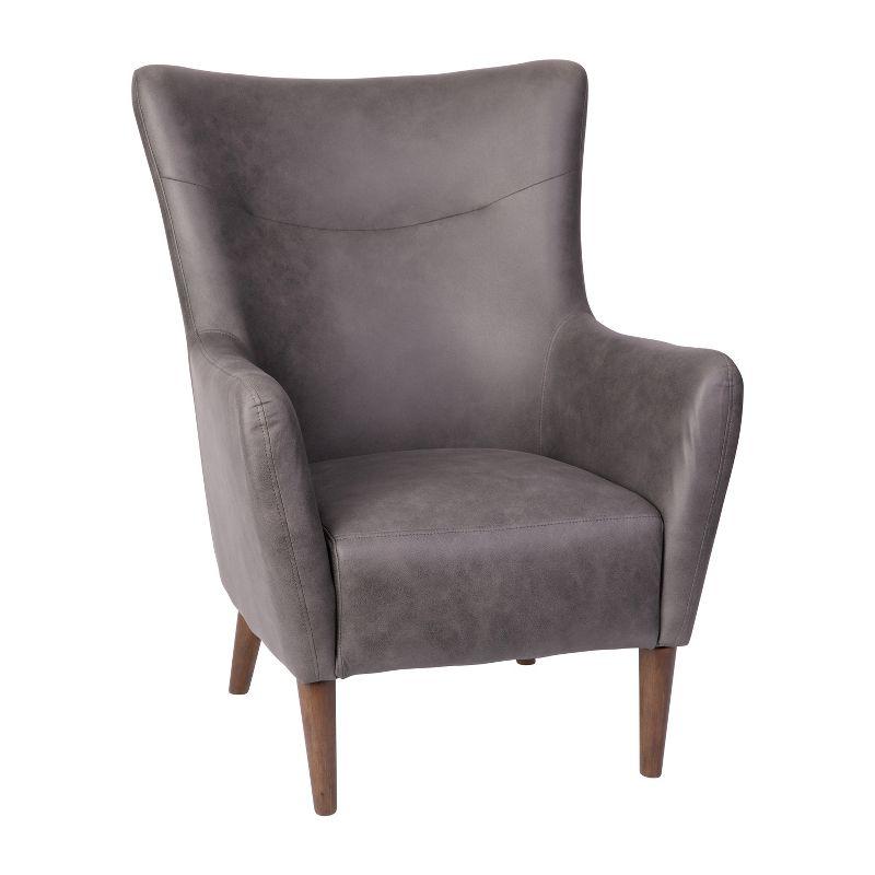 Connor Modern Wingback Accent Chair in Dark Gray Faux Leather