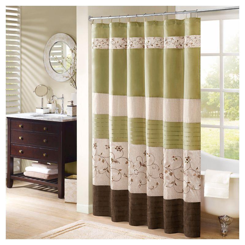 Serene Faux Silk Embroidered Floral Shower Curtain