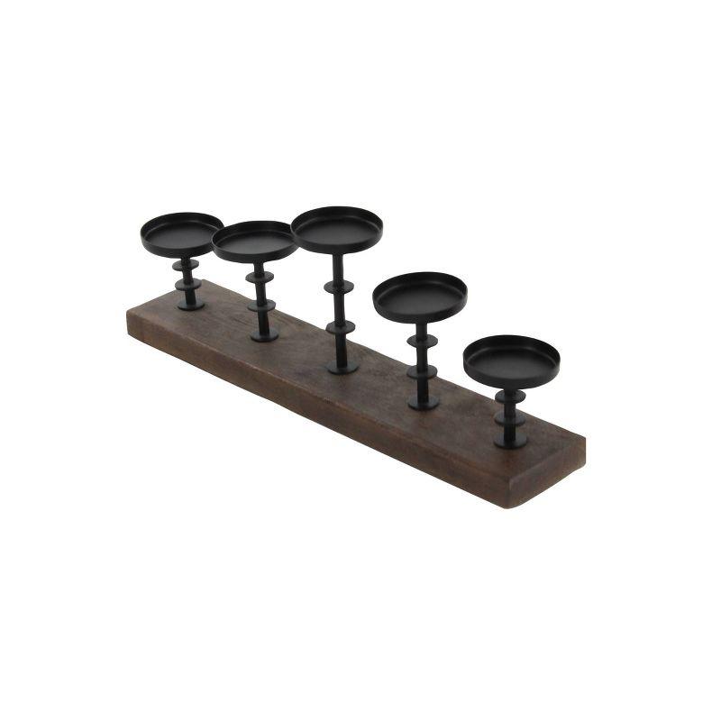 Olivia & May 24" x 13" Farmhouse Mango Wood/Iron Five Light Votive Candle Holder Brown - Industrial Style, Tabletop Display