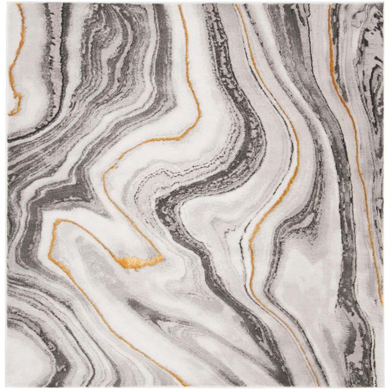 Elysian Abstract Grey/Gold 54" Square Synthetic Area Rug