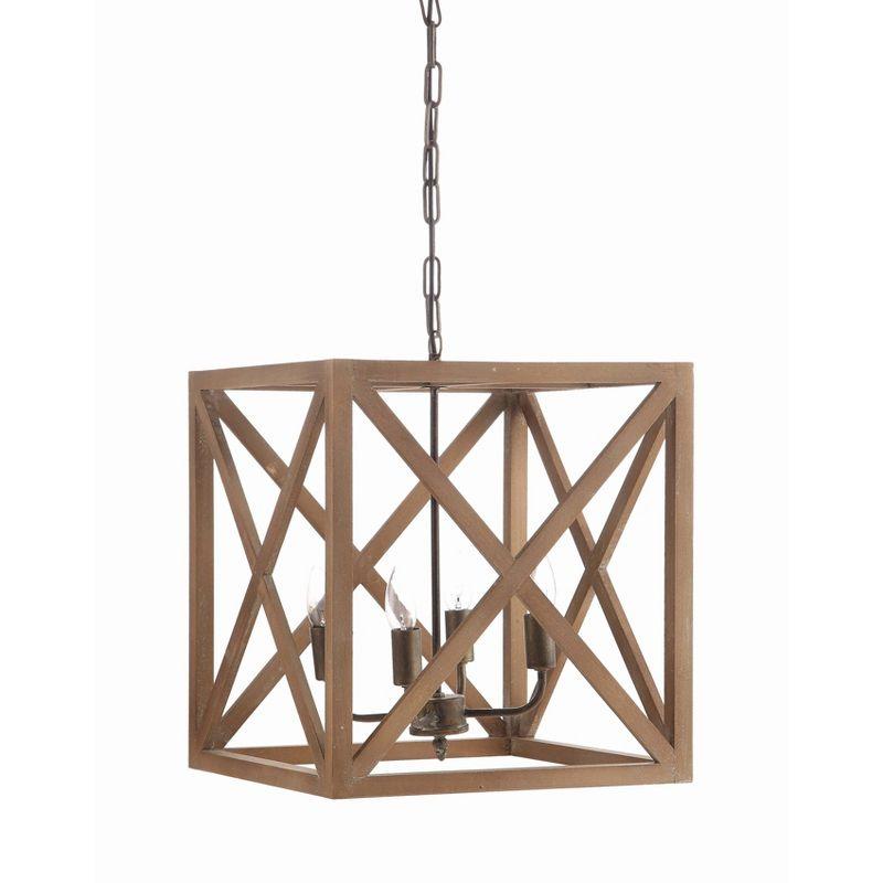 Metal/Wood Chandelier Natural Brown - Storied Home: 4-Bulb Farmhouse Style, UL Listed