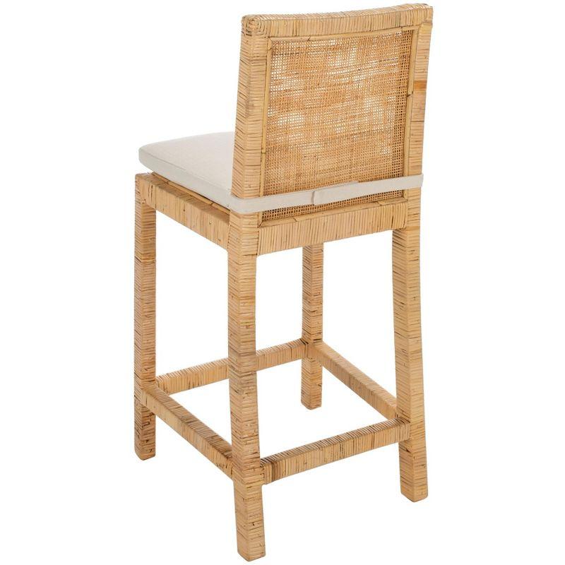 Tojo Cane Counter Stool With Cushion - White/Natural - Safavieh