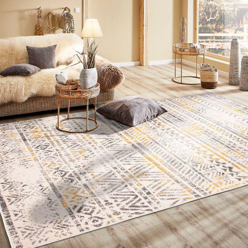 Yellow Geometric Synthetic Reversible Area Rug 5' x 7'