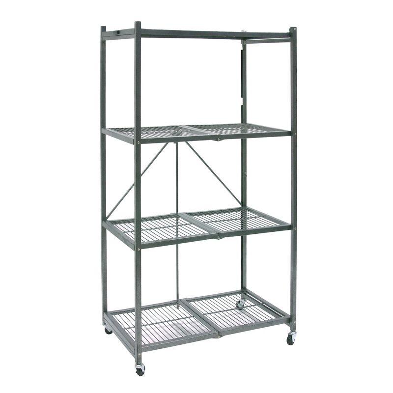 Pewter 4-Tier Foldable Wire Storage Rack with Wheels