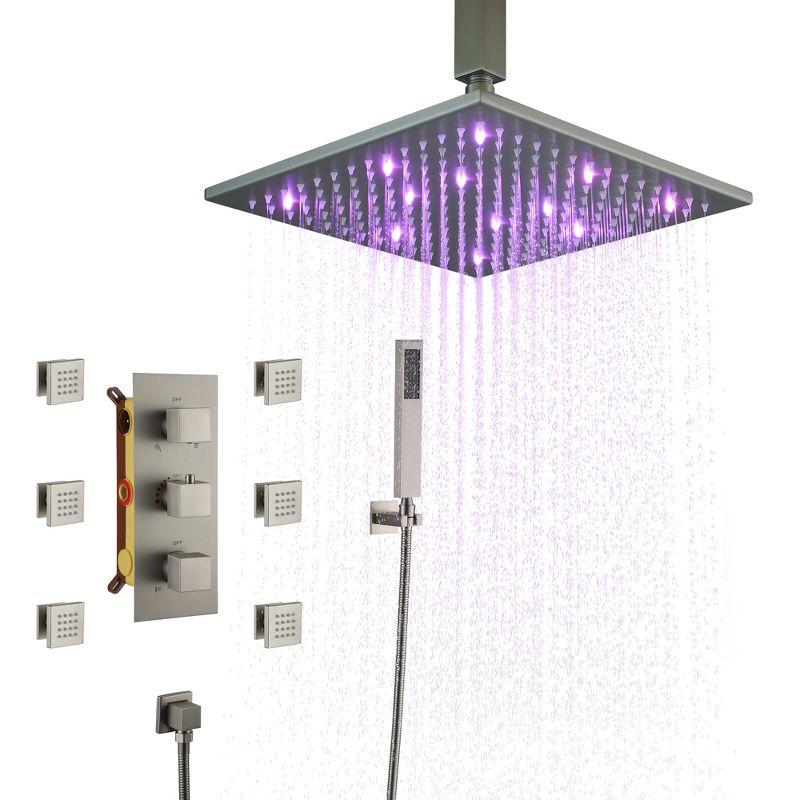 CASAINC LED Thermostatic Dual Shower Heads Ceiling Mount Fixed and Handheld Shower Head