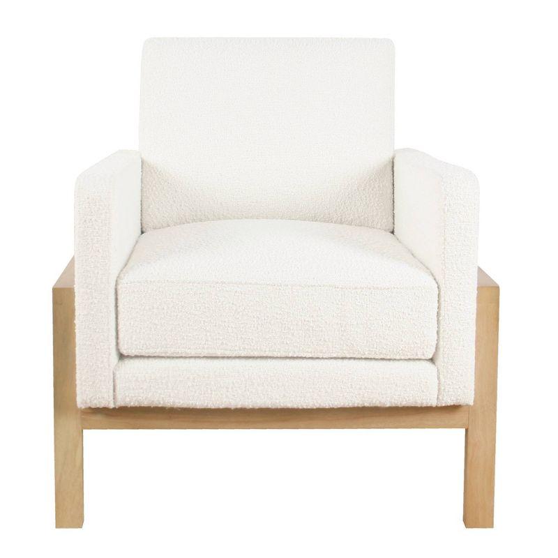 Cream White Boucle Wood Frame Accent Chair