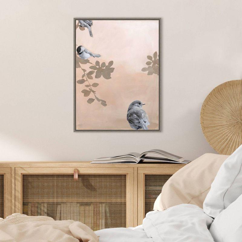 Sepia and Black Songbirds on Canvas with Float Frame