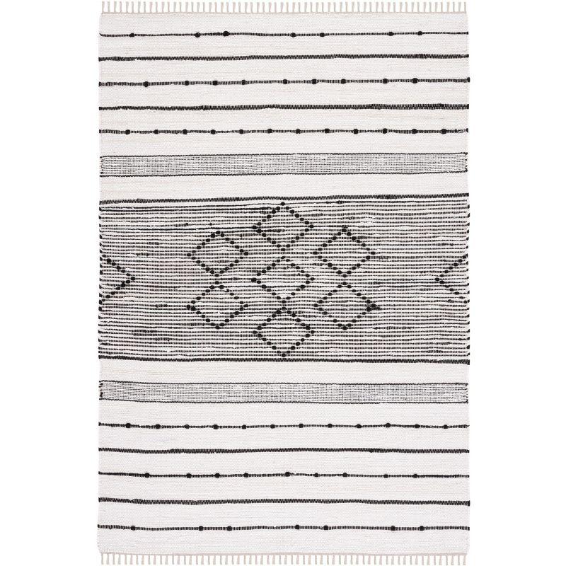 Boho-Chic Black Stripe Flat Woven Wool-Cotton 8' x 10' Area Rug