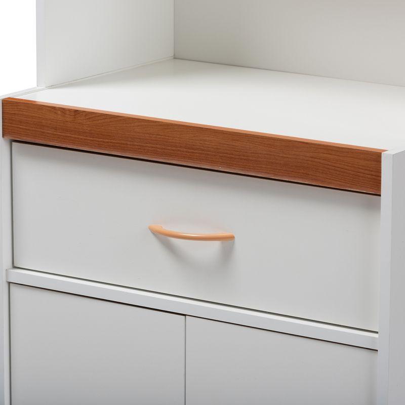 Baxton Studio Laurana Cherry Finished Kitchen Cabinet and Hutch White/Cherry Brown: Traditional Style, 4-Door Pantry Storage