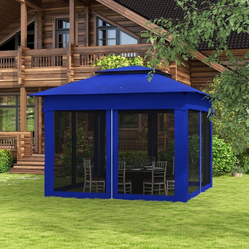 Outsunny Blue Pop-Up Gazebo with Mesh Sidewalls