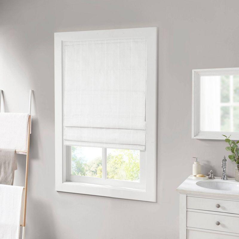 27"x64" Paxton Basketweave Room Darkening Cordless Roman Shade White - Madison Park: Window Blinds, Indoor Use