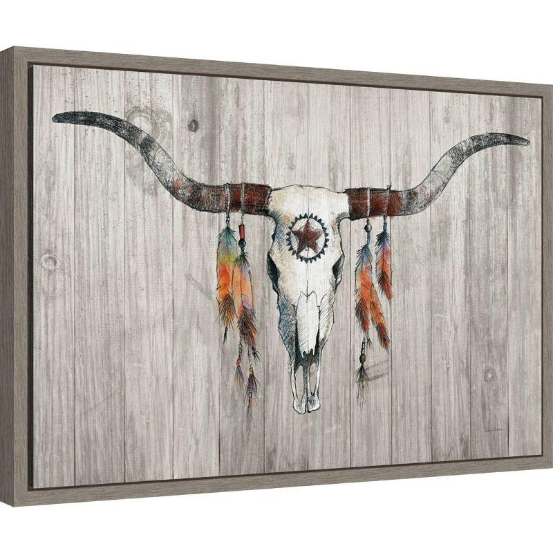 Amanti Art 23"x16" Longhorn on Wood by Avery Tillmon Framed Canvas Wall Art Print