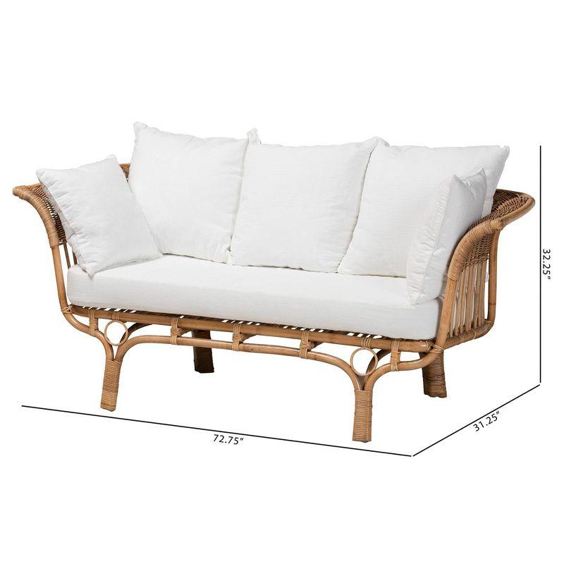 Edana Natural Rattan Sofa with Cushion White/Natural Brown - bali & pari: Bohemian Style, Polyester Upholstery, No Assembly Required