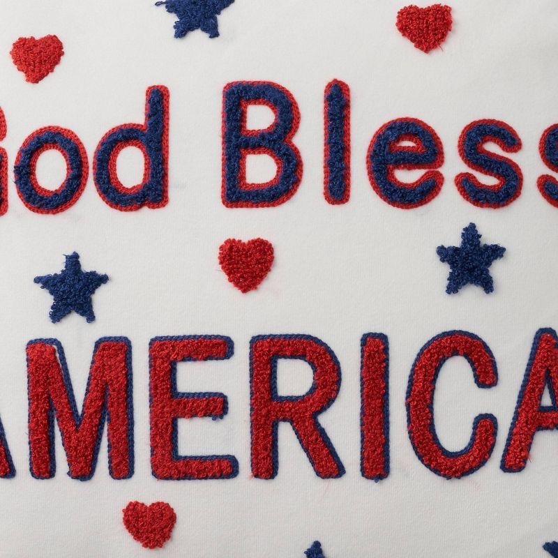 18"x18" Patriotic God Bless America Embroidered Indoor Square Throw Pillow White - Mina Victory