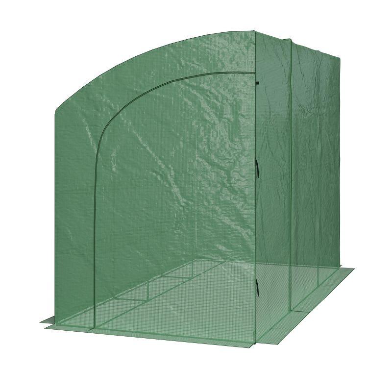 Lean To Greenhouse - 10ft x 5ft x 7ft Walk In Green House with Roll-Up Zippered Doors and 6 Shelves - Gardening Supplies by Home-Complete (Green)