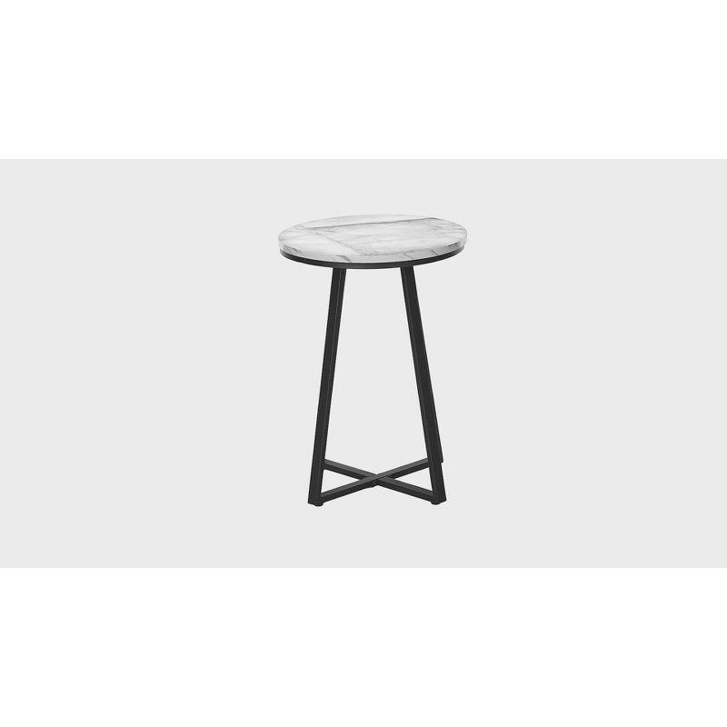 Accent Table Side Round End Nightstand Lamp Living Room Bedroom White Marble Look Laminate Black Metal Contemporary Modern