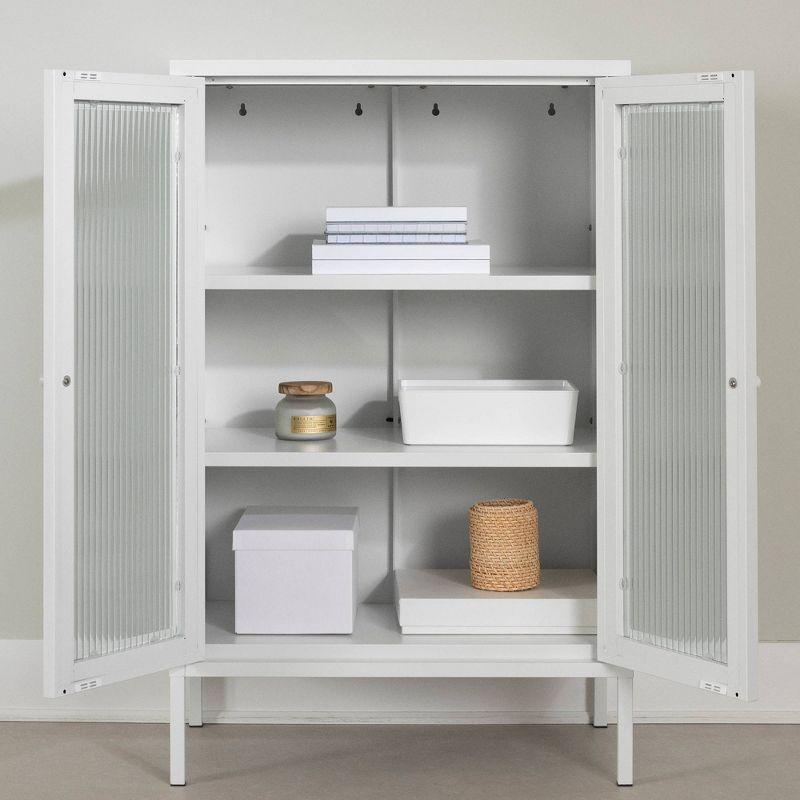 South Shore 40" Metal Decorative Storage Cabinet White: Adult Assembly, 3 Shelves, Recycled Content