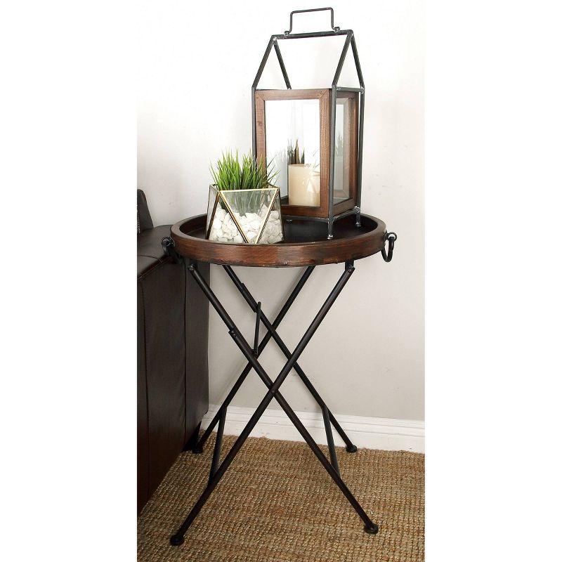 Black Metal Folding Accent Table with Brown Wood Top