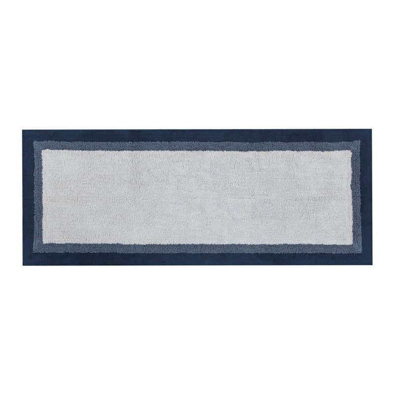 Gray and Navy Cotton Tufted Border Bath Rug