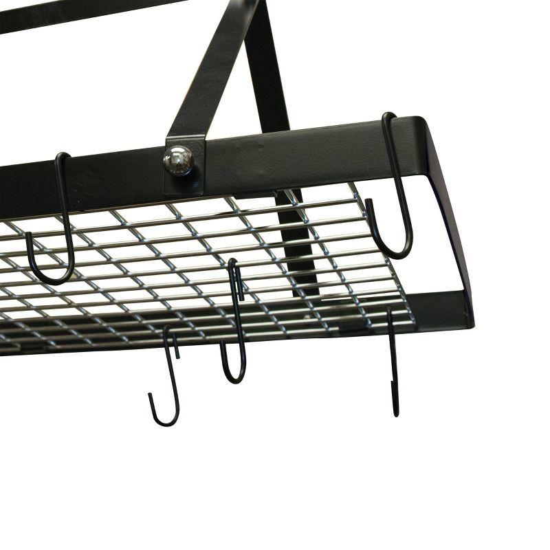 Range Kleen Black Enameled Rectangle Hanging Pot Rack: Ceiling Mount, Steel Kitchen Organizer with Pan Hooks