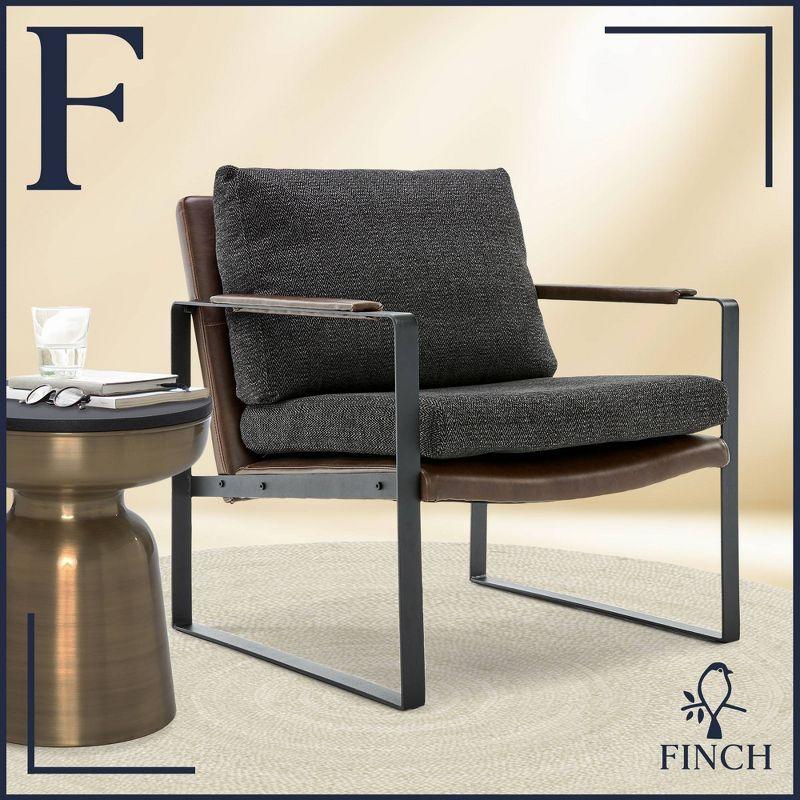 Brown Faux Leather and Metal Mid-Century Modern Armchair