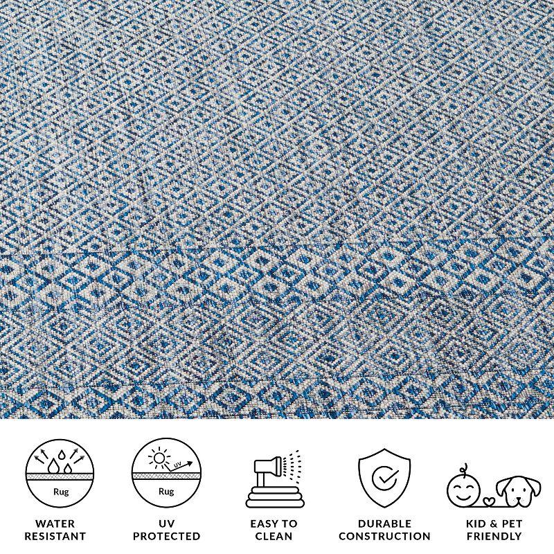 Courtyard CY8235 UV & Stain Resistant Non-Shedding Power Loomed Indoor/Outdoor Accent Rug - Grey/Blue - 4'x4' - Safavieh
