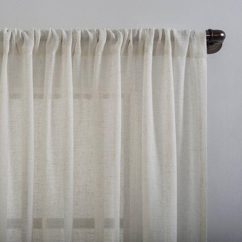 Ecru Sheer Linen Polyester Rod Pocket Curtain Panel