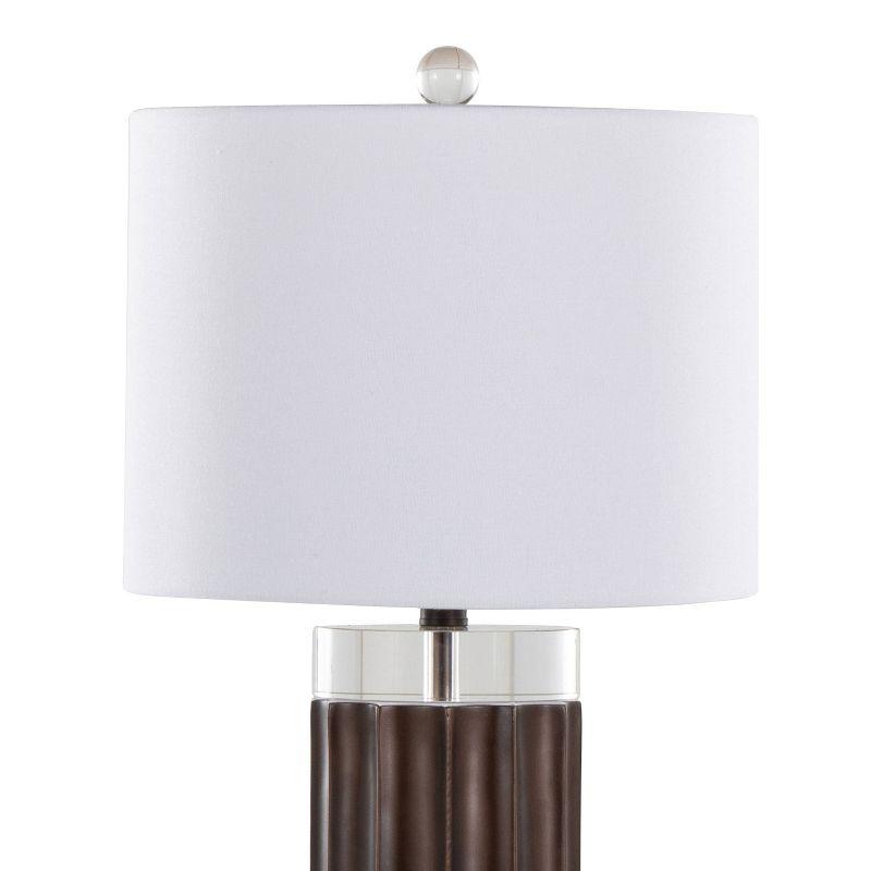 Brown Lustre Polyresin Table Lamp Set with Off-White Linen Shade